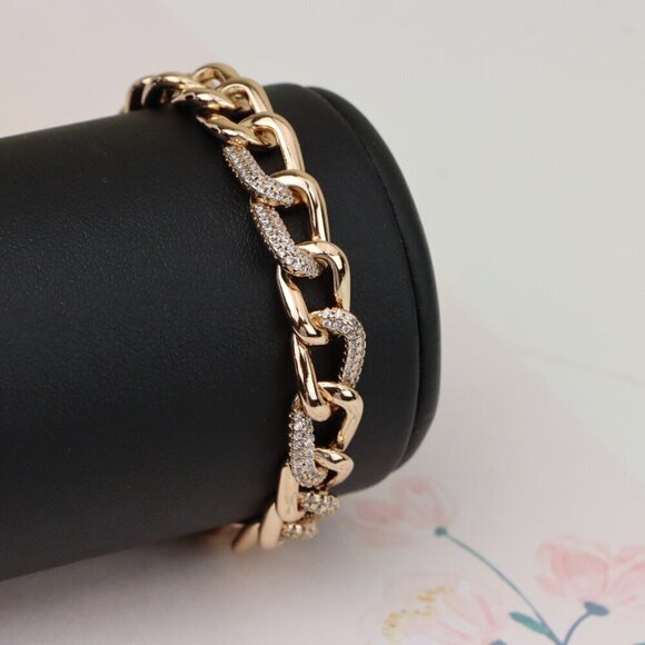 "Chunky Rose Gold Chain Bracelet with Crystal Links, XPBL0982 - Picture 1 of 12